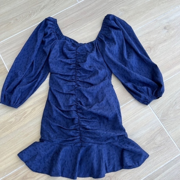 ASTR The Label Sweetheart Ruffle Front Mini Dress Size XS Navy Blue - Picture 14 of 14